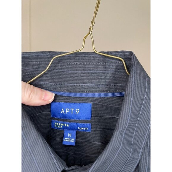 APT.‎ 9 Premier Flex Mens Black Pinstripe Slim Fit Long Sleeve Dress Shirt - Picture 3 of 4